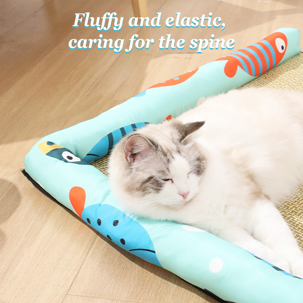 Washable Cat Pet Beds Kennel Mat Non-slip botfom Summer Cat Litter Cooling Pad Bed Pet Rattan Mat for Dogs And Cats