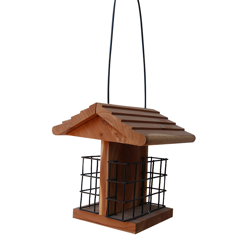 2021New Bird Feeder Nice Custom Logo Natural Hanging hexagonal Red cedar Wooden Bird Feeder Outdoor bird house Custom Feed