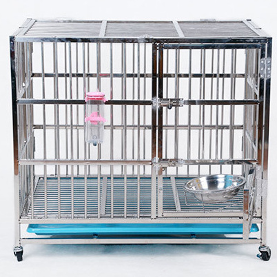 Stainless Steel Dog Crate Pet Cage Foldable Dog Cage with Plastic Trays