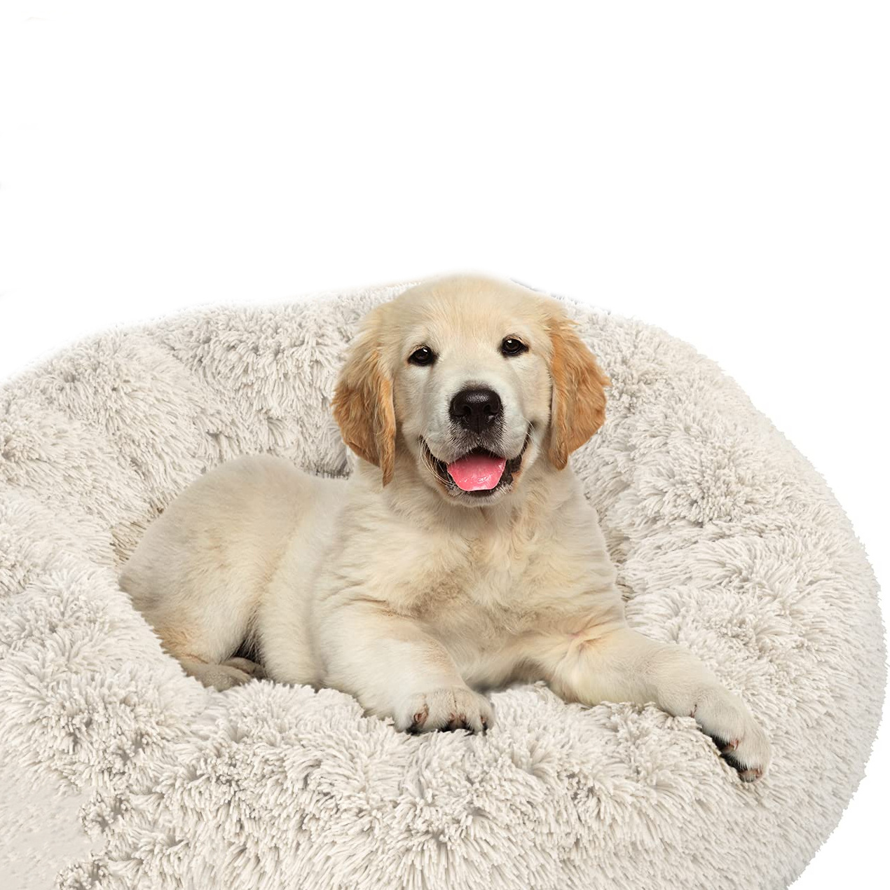 Soft Comfy Marshmallow Cuddler Fuzzy Plush Washable Anti Anxiety Calming Donut Pet Dog Bed for Dog Cat