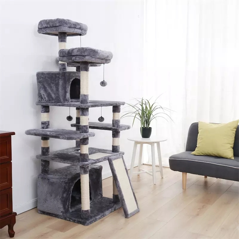 Modern Cat Tree Scratcher Cat Condo Tower Cat Activity Tree Grey