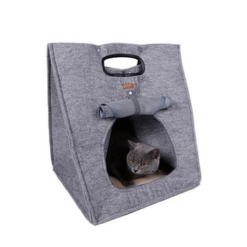 2-in-1Folding Portable Soft Felt Dog Cave Cuddler Bed Small Dog Cat Carrier Bag