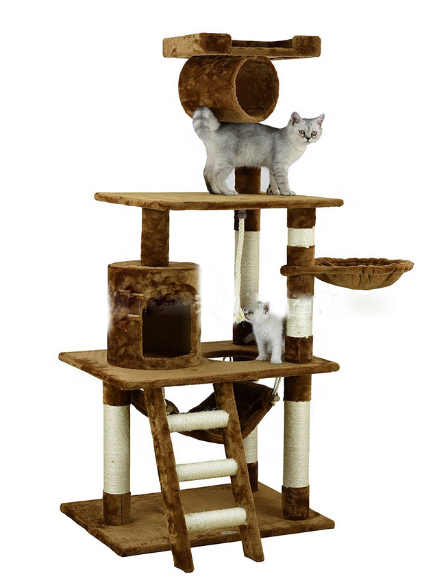 56'' Pet Furniture Scratcher Tree Cat Climbing Furniture Cat Tree Condo Furniture Cat Condo with Hammock