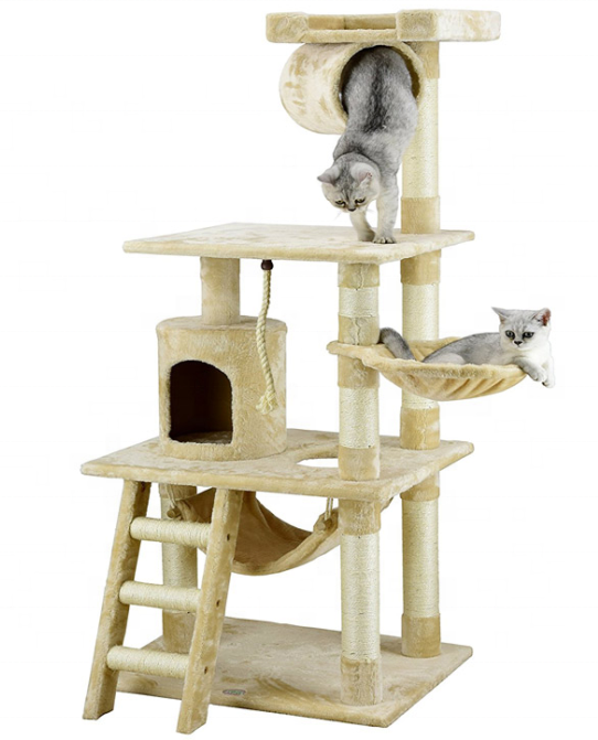 56'' Pet Furniture Scratcher Tree Cat Climbing Furniture Cat Tree Condo Furniture Cat Condo with Hammock