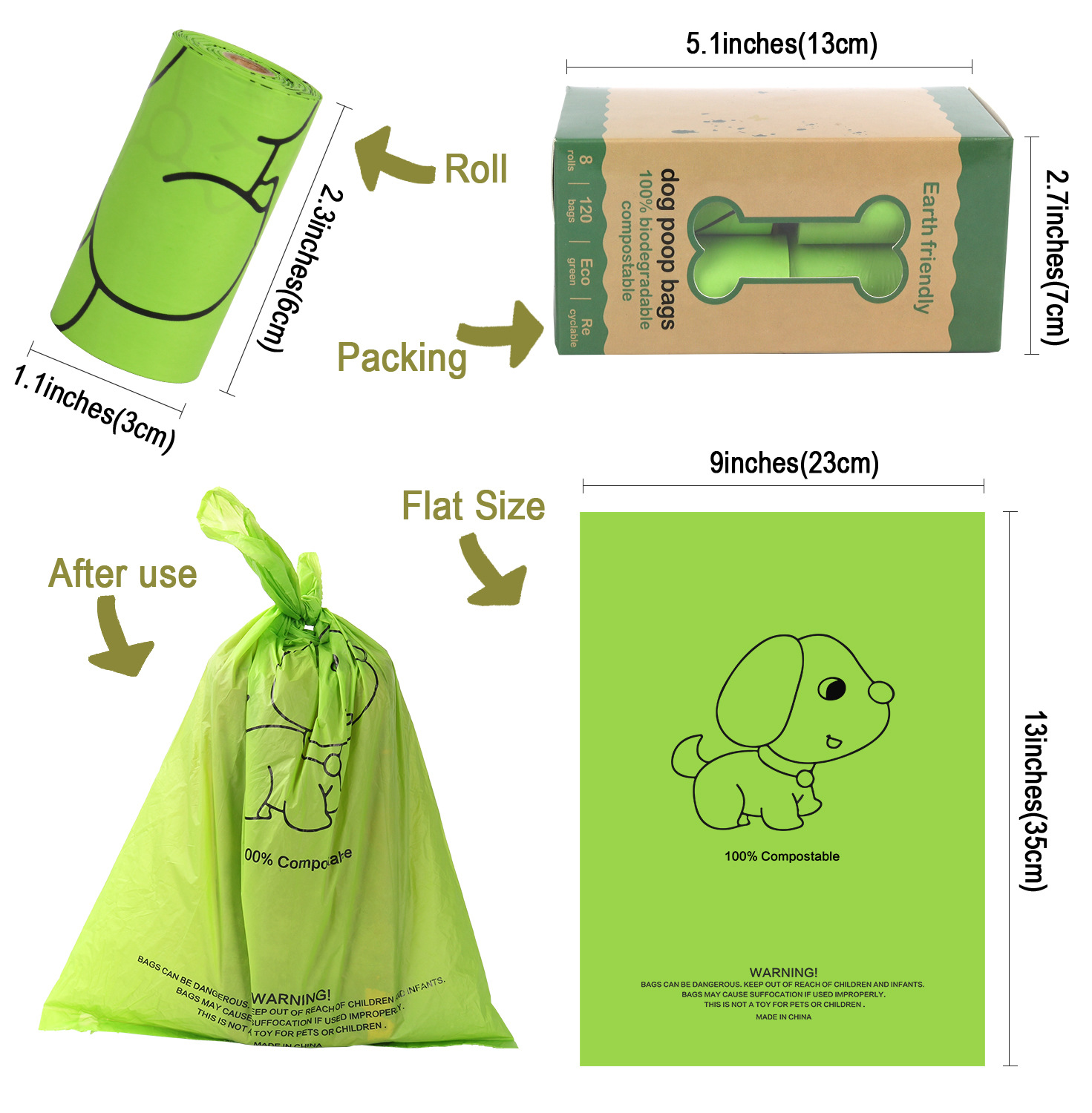 Extra Thick Strong 100% Leak Proof Biodegradable Dog Waste Bags Dog Poop Bags for Dog