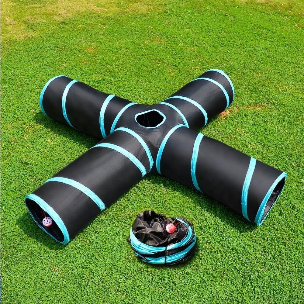 4 way cat tunnel cat toy tube with storage bag catnip toy for large cat dog indoor/outdoor use