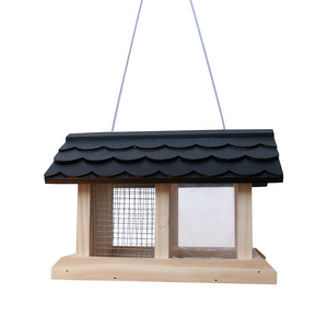 Wholesale Solid Wood Corridor with Rope Swing Sale Houde Decorative Bowl Decoration Wooden Window Bird Feeder