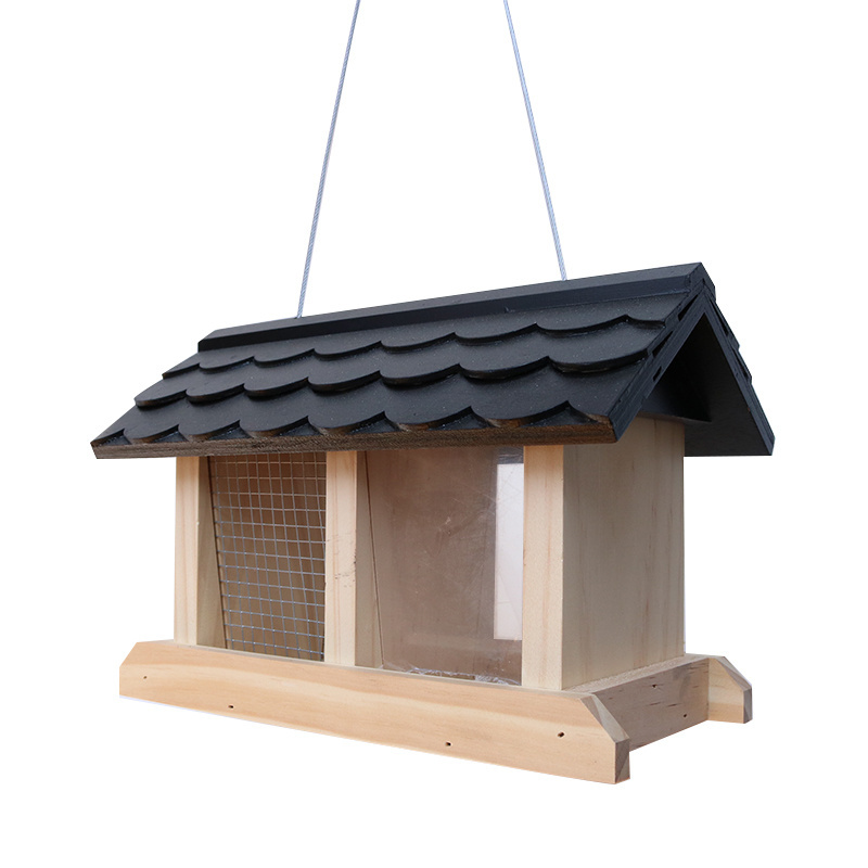 Wholesale Solid Wood Corridor with Rope Swing Sale Houde Decorative Bowl Decoration Wooden Window Bird Feeder