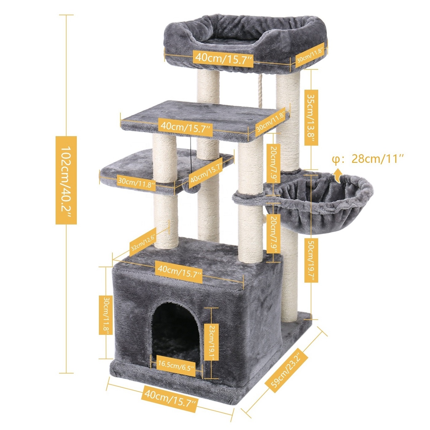 Canada Warehouse Modern Cat Tree Condo Tower With Scratching Post Spacious Perch Hammock