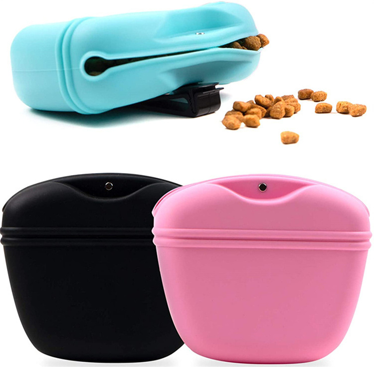 Hot Selling Outdoor Custom Logo Portable Food Grade Waterproof Silicone Dog Treat Pouch With Magnetic Closure