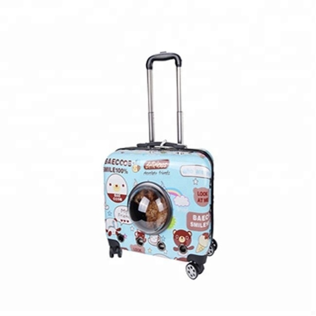 Portable Bag Luggage Box Dog Cat Travel Crate Plastic Pet Carrier with Wheels