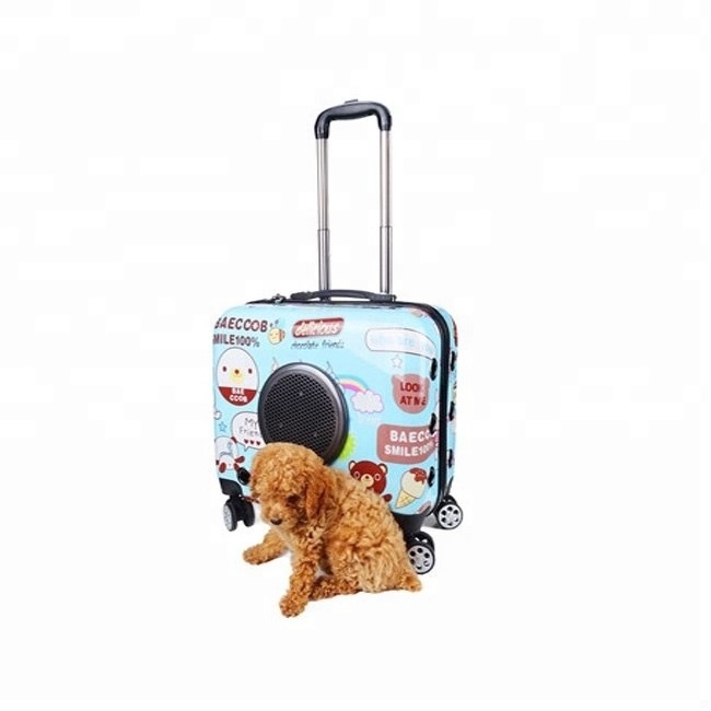 Portable Bag Luggage Box Dog Cat Travel Crate Plastic Pet Carrier with Wheels