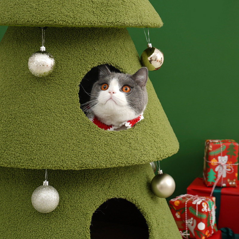 Christmas large cat tree wooden scratcher cat furniture tower cute luxury cat tree with accessories