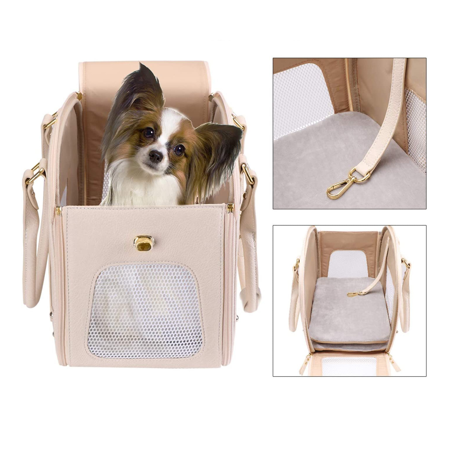 Outdoor Pet Carrier Foldable Waterproof Premium PU Leather Pet Purse Portable Bag Dog Cat Carrier for Cat Dog