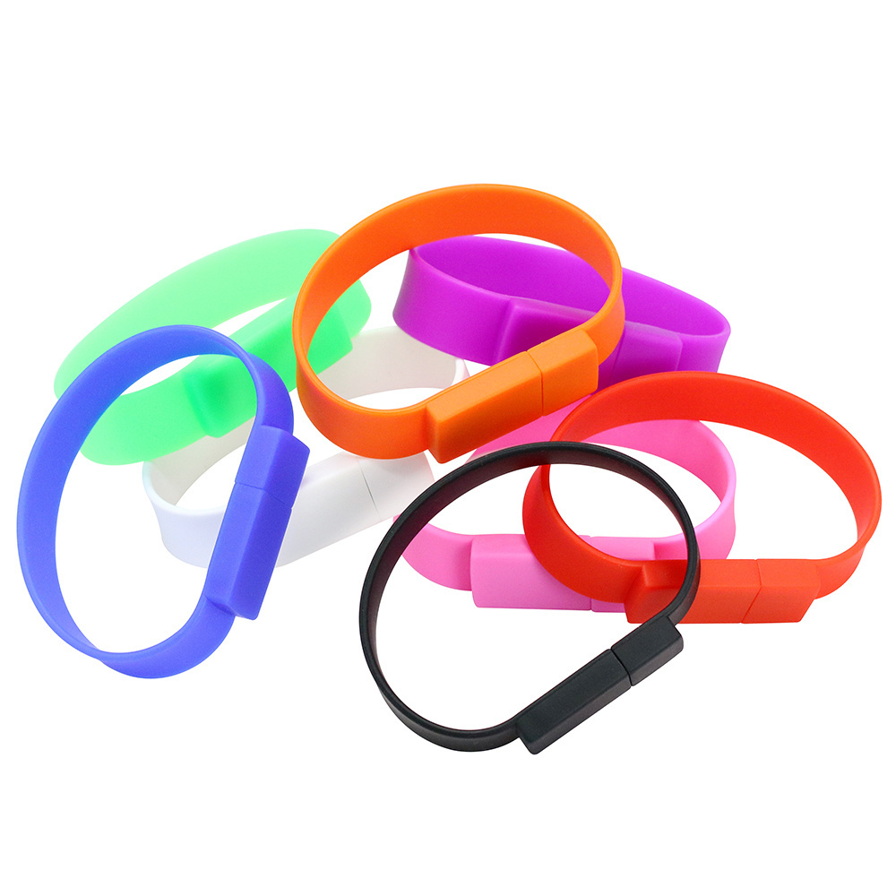 Bulk Customized Logo Multi-Color USB 2.0 3.0 Flash Drives Silicone Bracelet Wristband Thumb Drive for PC Laptop Computer