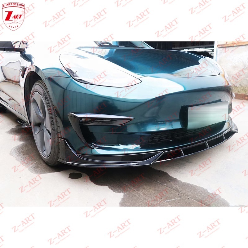 Z-ART Front Bumper For Tesla Model 3 Glossy Black Front Lip Spoiler For Model 3 Car Retrofit Front Lip Chin For Tesla Body Kit