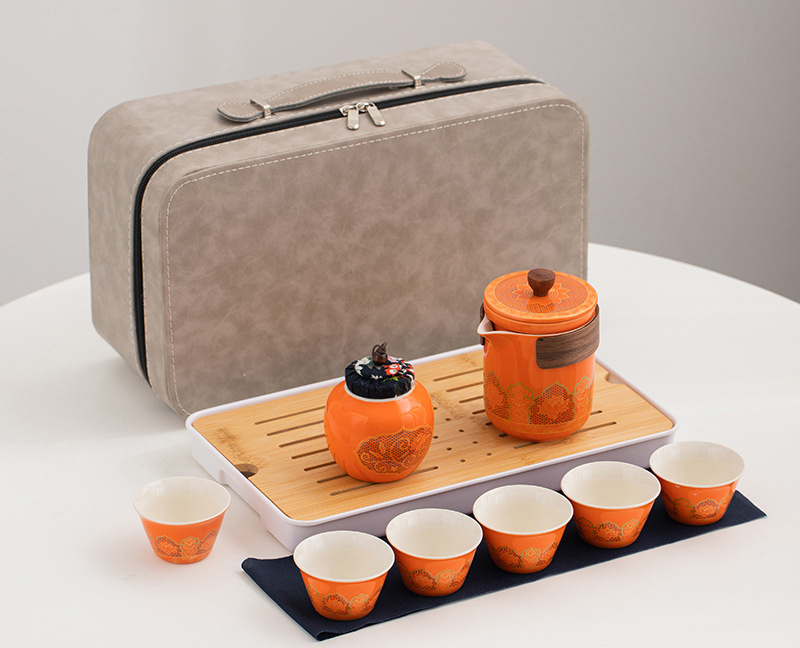 2024 High-End Custom Business Gifts Outdoor Travel Tea Set with Portable Cover Bowl Kung Fu Tea Pots and Cup Set