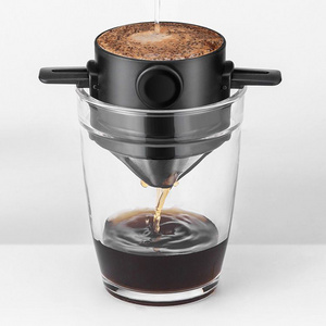 Stainless Steel Coffee Filter Paperless Coffee Dripper with Foldable Hanging Ear Portable Pour Over Coffee Filter Cup