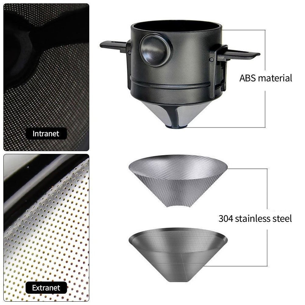 Stainless Steel Coffee Filter Paperless Coffee Dripper with Foldable Hanging Ear Portable Pour Over Coffee Filter Cup