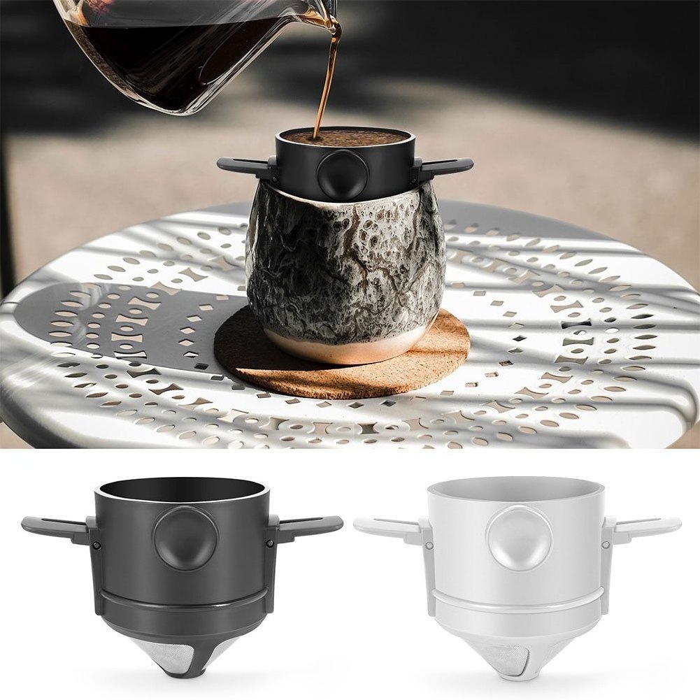 Stainless Steel Coffee Filter Paperless Coffee Dripper with Foldable Hanging Ear Portable Pour Over Coffee Filter Cup