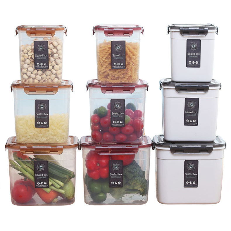 Kitchen pantry BPA free large clear cereals nut crisper set PP storage box airtight plastic food container with snap lock lid