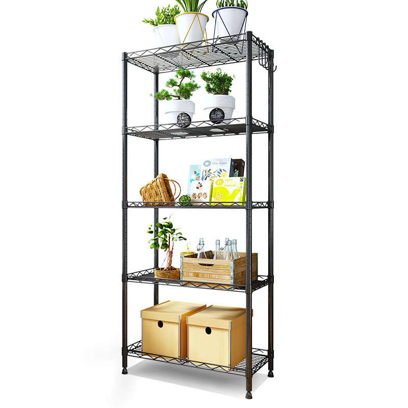 Foldable Metal Shelf 5 Wier Metal Storage Rack Shelving Unit Organizer for Kitchen Laundry Garage Bathroom Pantry Closet Office