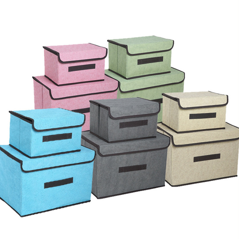 2024 New Custom Logo Collapsible Cube Non-Woven Fabric Cardboard Foldable Clothes Toy Storage Box Organizer with Lid