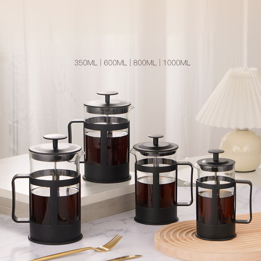 Heat-Resistant Glass Plastic French Press Coffee Pot with Coffee Filter Household French Press Coffee Maker Hand Drip Pot Set