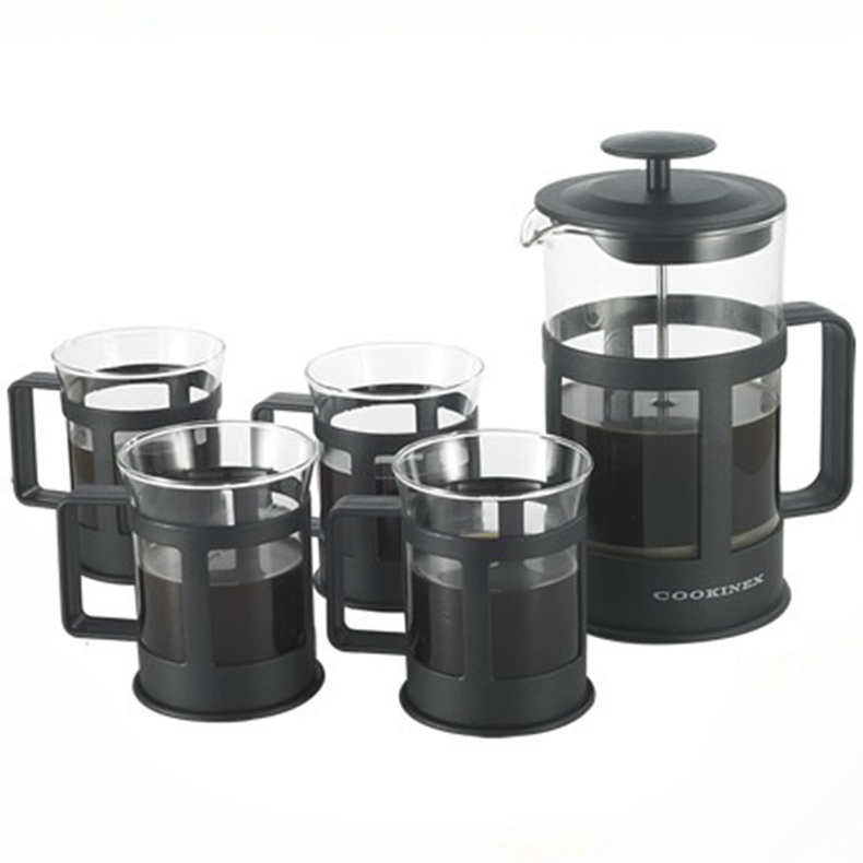 Heat-Resistant Glass Plastic French Press Coffee Pot with Coffee Filter Household French Press Coffee Maker Hand Drip Pot Set