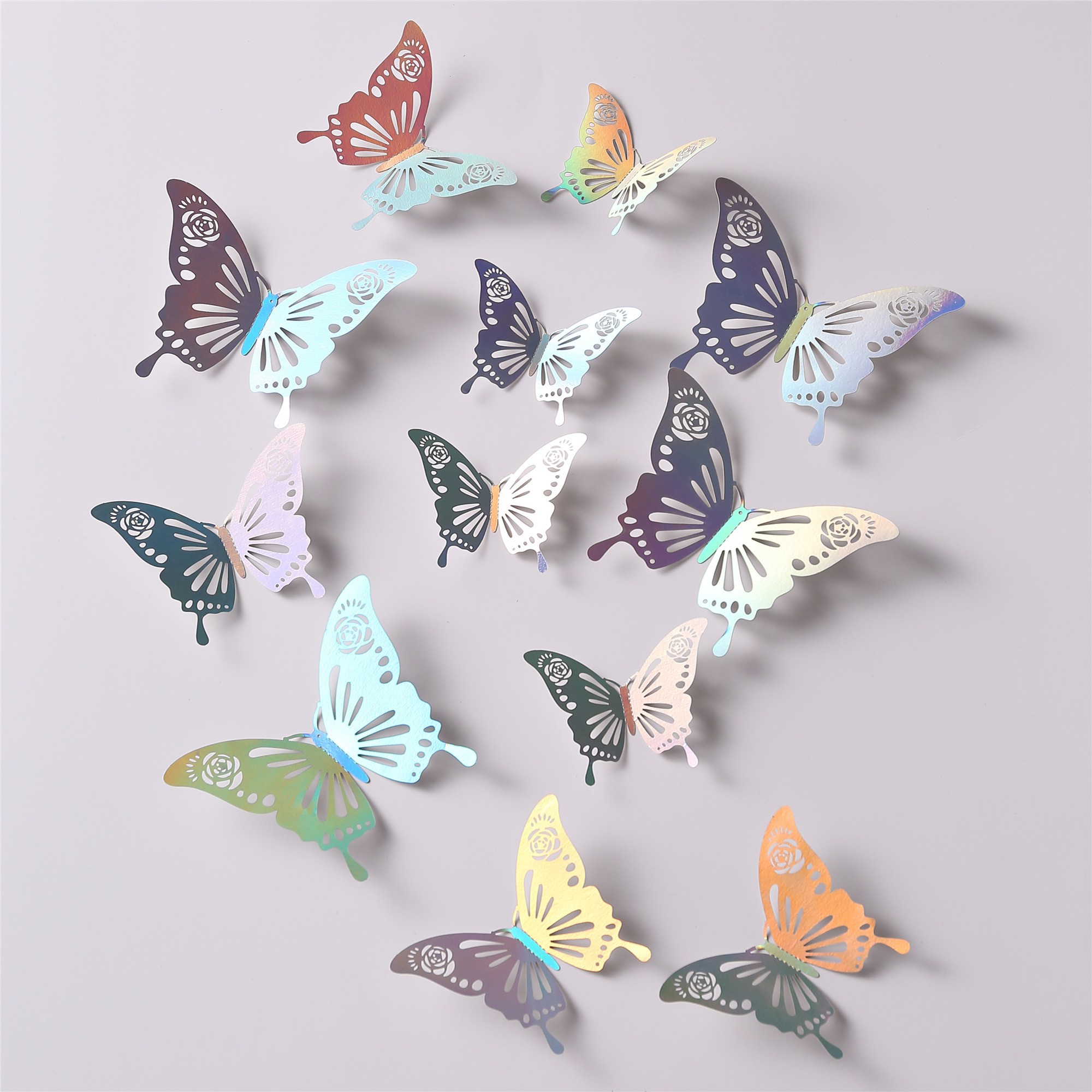 Hot Sale Custom 12pcs/pack Gold Silver 3D Paper Butterfly Decorations Wall Sticker Birthday Wedding Party Home Decoration