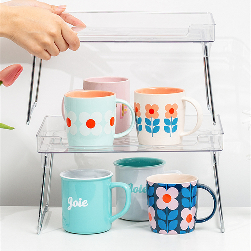 Space Saver Transparent Multifunctional Foldable Stackable Plastic PET Cup Desktop Bathroom Storage Rack Shelf