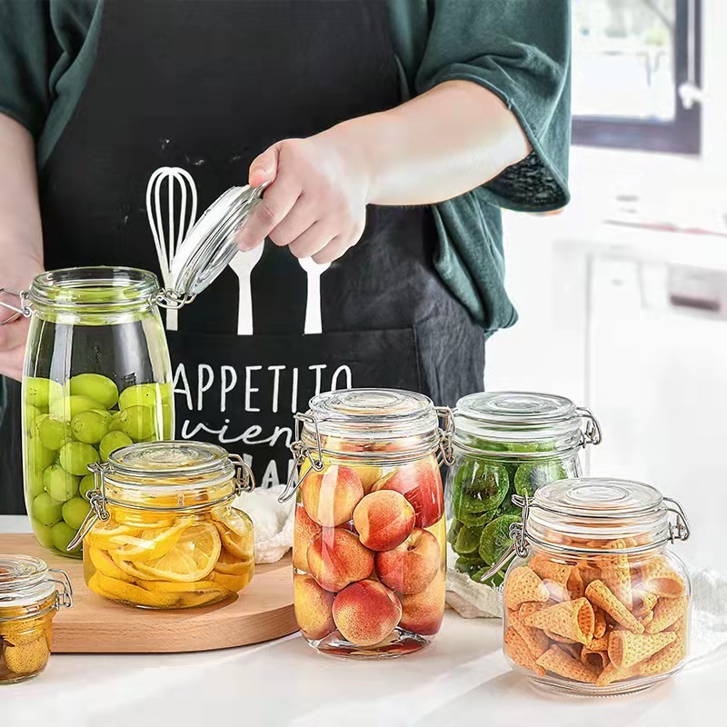 High Quality 2200ml Kitchen Air Tight Storage Glass Jar with Metal Clip Lock Clear Food Storage Container Sealing Jam Jar