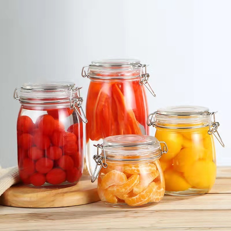 High Quality 2200ml Kitchen Air Tight Storage Glass Jar with Metal Clip Lock Clear Food Storage Container Sealing Jam Jar