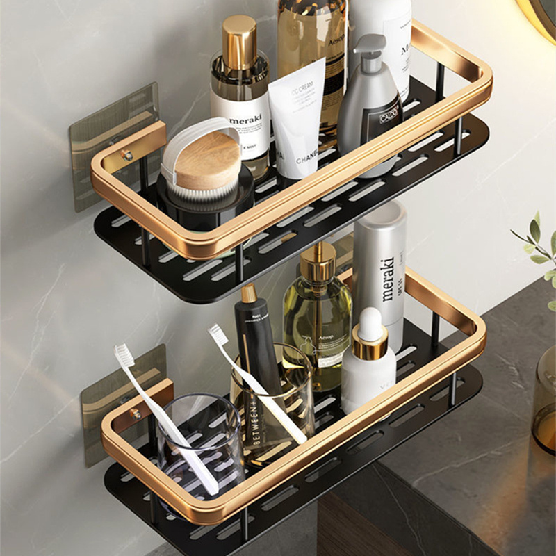 Wall Mounted Bathroom Metal Storage Shelf No Drill Self Adhesive Toilet Bathroom Shower Caddy Organizer Rack Shampoo Holder