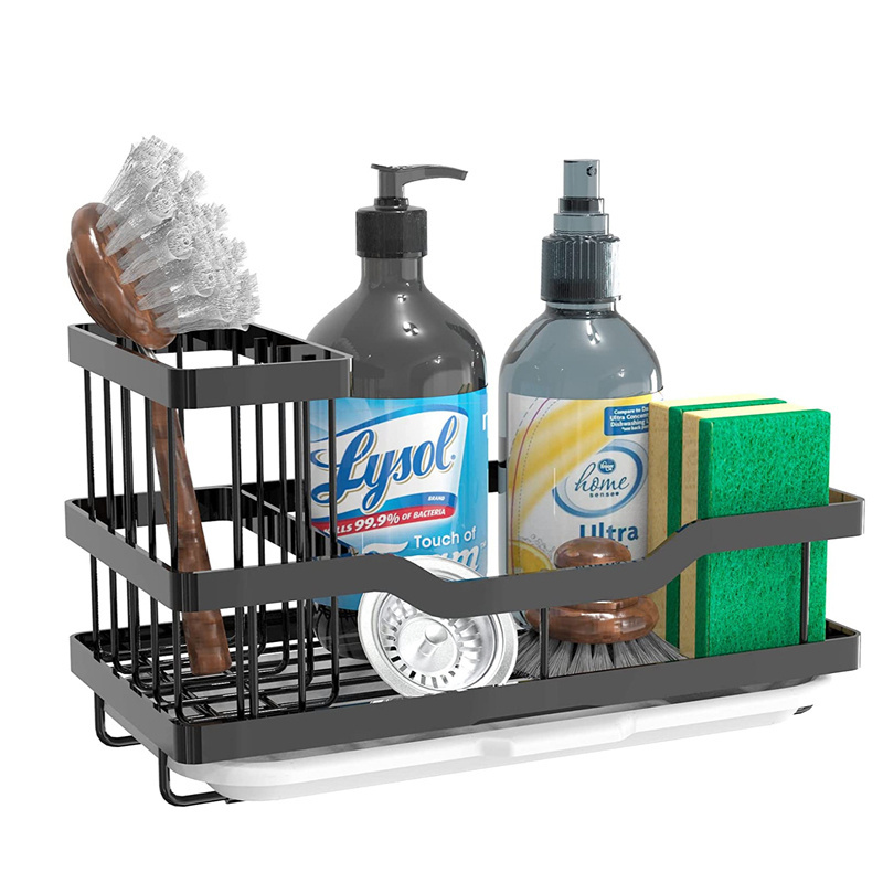 Wholesale Metal Kitchen Sink Storage Rack Sponge Soap Holder Kitchen Sink Caddy Organizer with Drain Tray