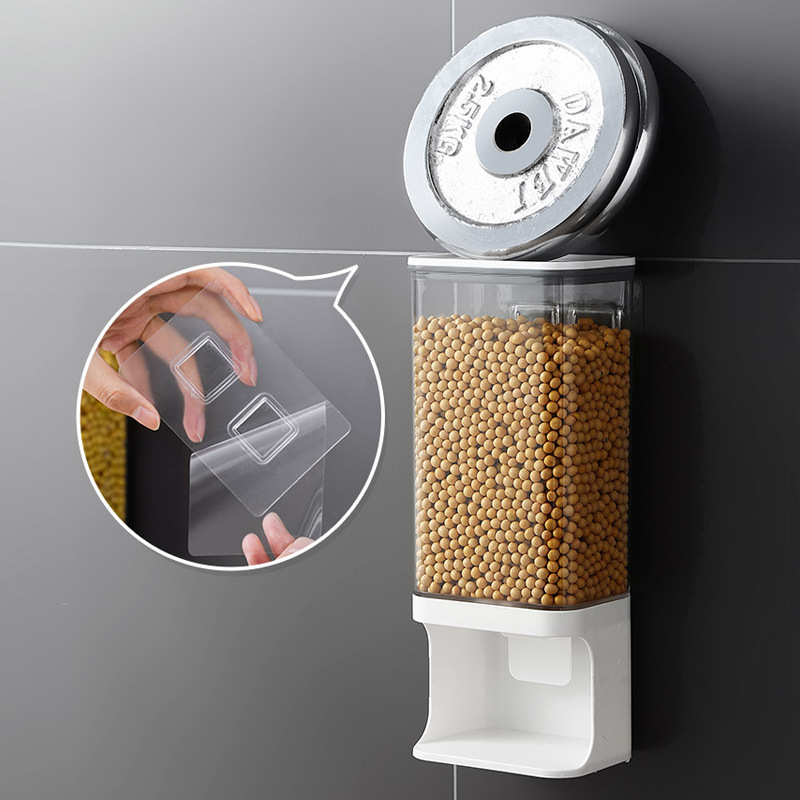 New Plastic Kitchen Wall Mounted Food Cereal Rice Dispenser Large Capacity Divided Grain Storage Container Dry Food Dispenser