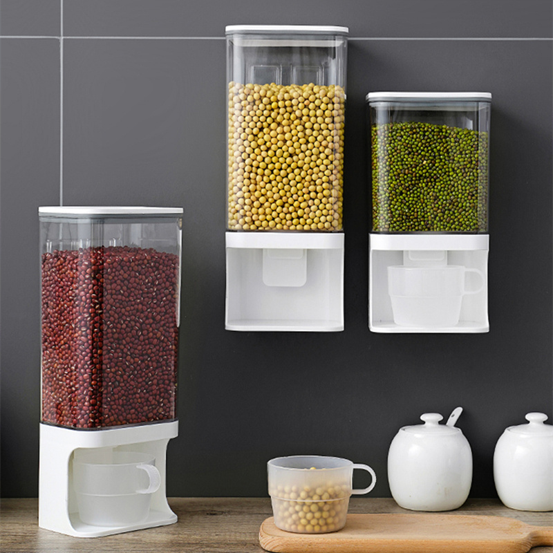 New Plastic Kitchen Wall Mounted Food Cereal Rice Dispenser Large Capacity Divided Grain Storage Container Dry Food Dispenser