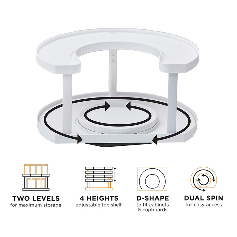 Kitchen 2 Tier 360 Degree Rotating Spice Spinner Organizer for Cabinet Lazy Susan Seasoning Storage Rack Countertop Spice Holder