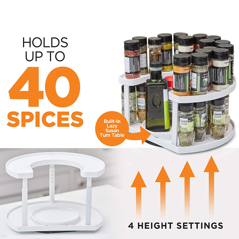 Kitchen 2 Tier 360 Degree Rotating Spice Spinner Organizer for Cabinet Lazy Susan Seasoning Storage Rack Countertop Spice Holder