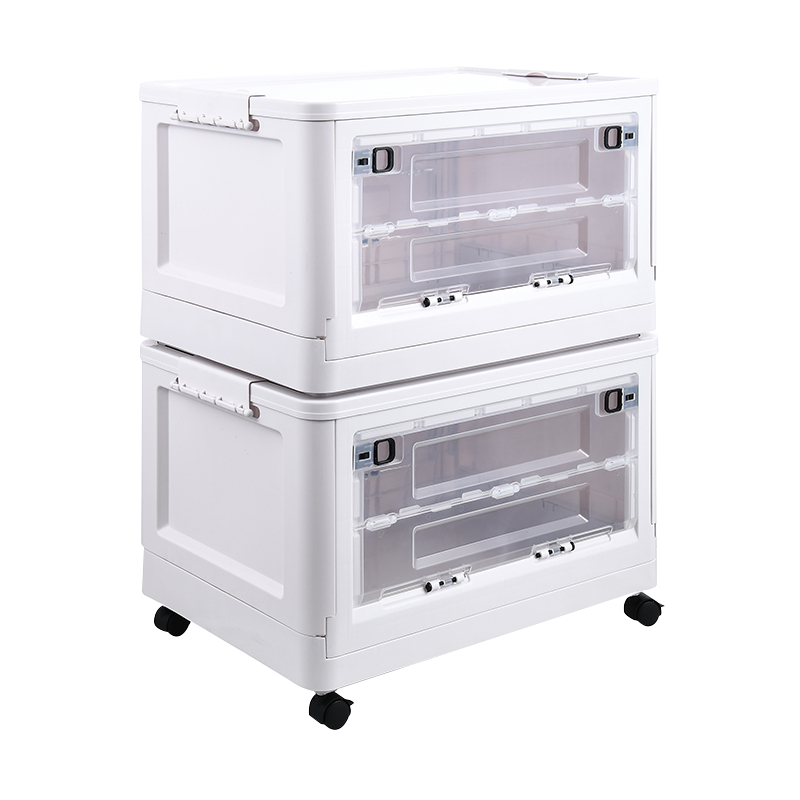 New Multilayer Stackable Folding Cube Box with Wheels Collapsible Storage Bins with Side Doors Plastic Storage Boxes with Lid