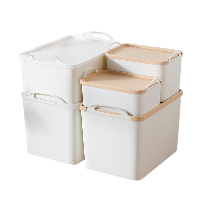 Hot Selling Plastic White Home Sundries Storage Box with Lid Stackable Organizer Container for Toys Clothes Snacks