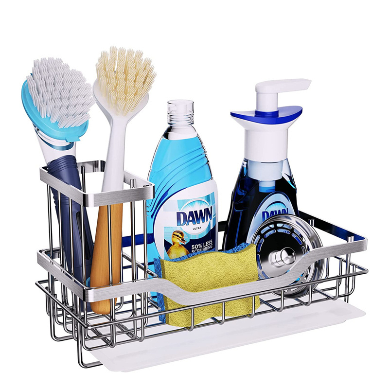 Wholesale Metal Kitchen Sink Storage Rack Sponge Soap Holder Kitchen Sink Caddy Organizer with Drain Tray