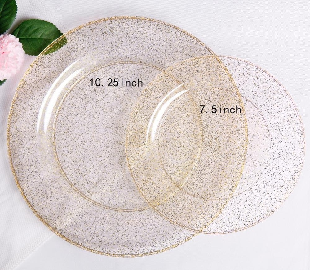 120piece Chunky Gold Glitter Disposable Plastic Luxury Wedding Plates