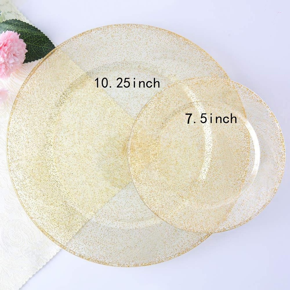 120piece Chunky Gold Glitter Disposable Plastic Luxury Wedding Plates