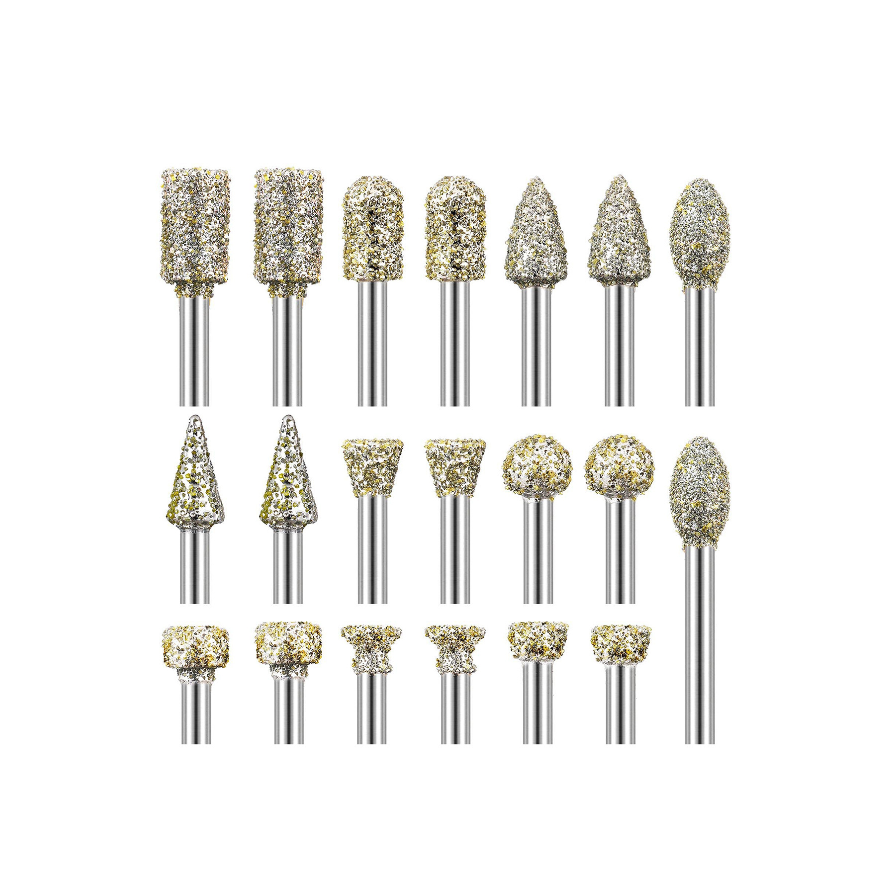 20PCS Diamond Burr 1/8 Inch Diamond Burr Drill Grinding Bit Set Stone Carving Rotary Tools Polishing Kits Diamond Burr Bits