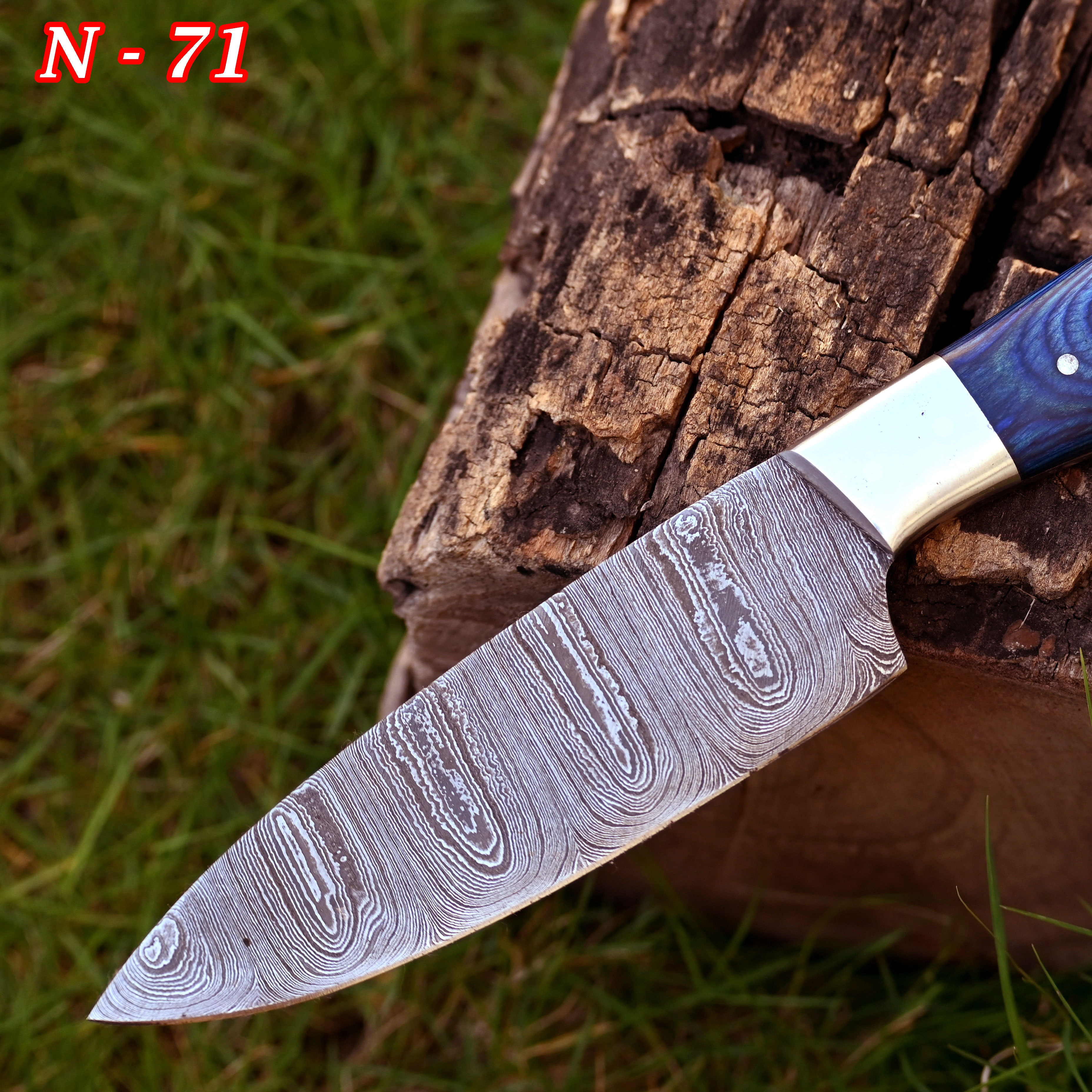 Wholesale Custom Handmade Damascus Steel Chef Knife With Blue Wood Handle Top Quality