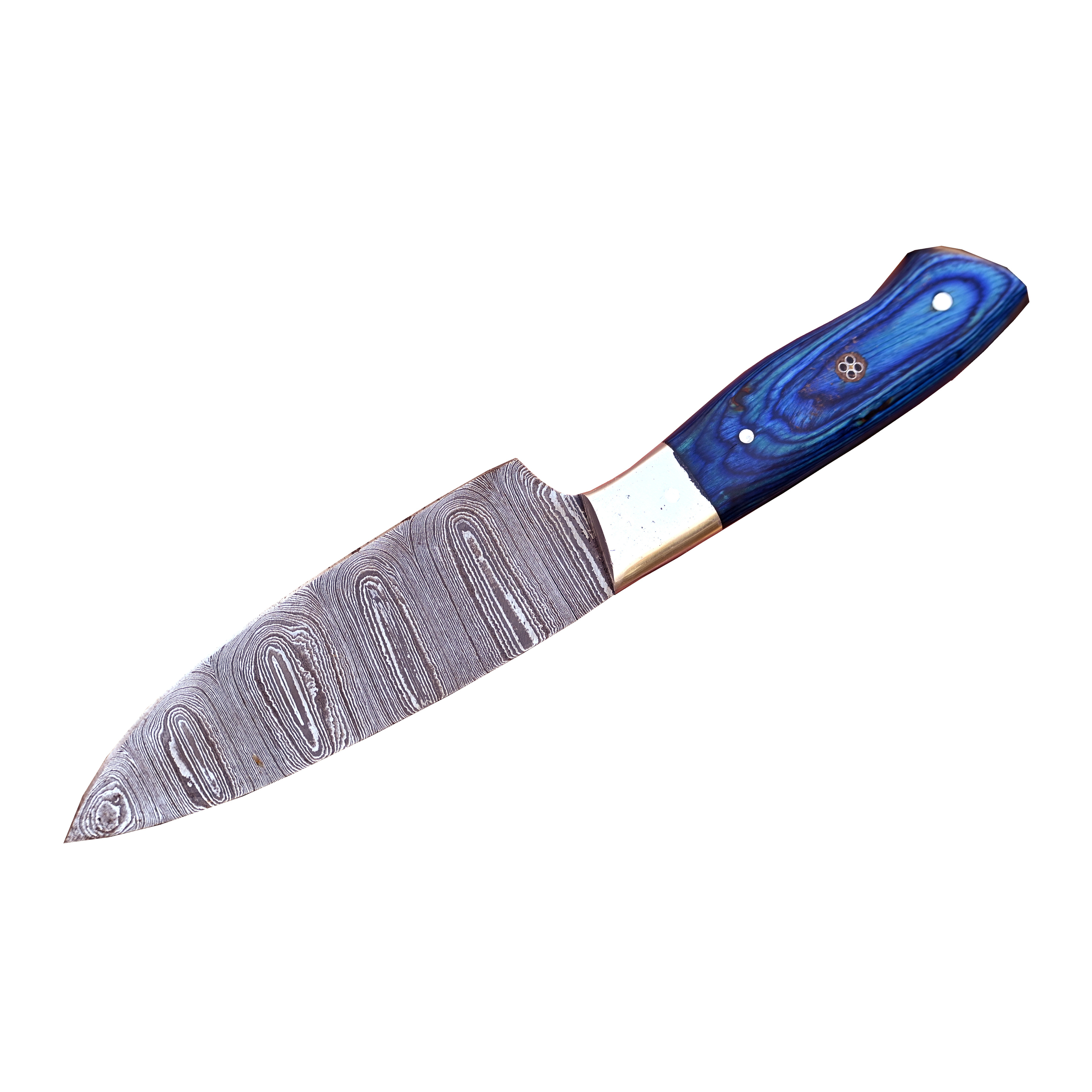 Wholesale Custom Handmade Damascus Steel Chef Knife With Blue Wood Handle Top Quality