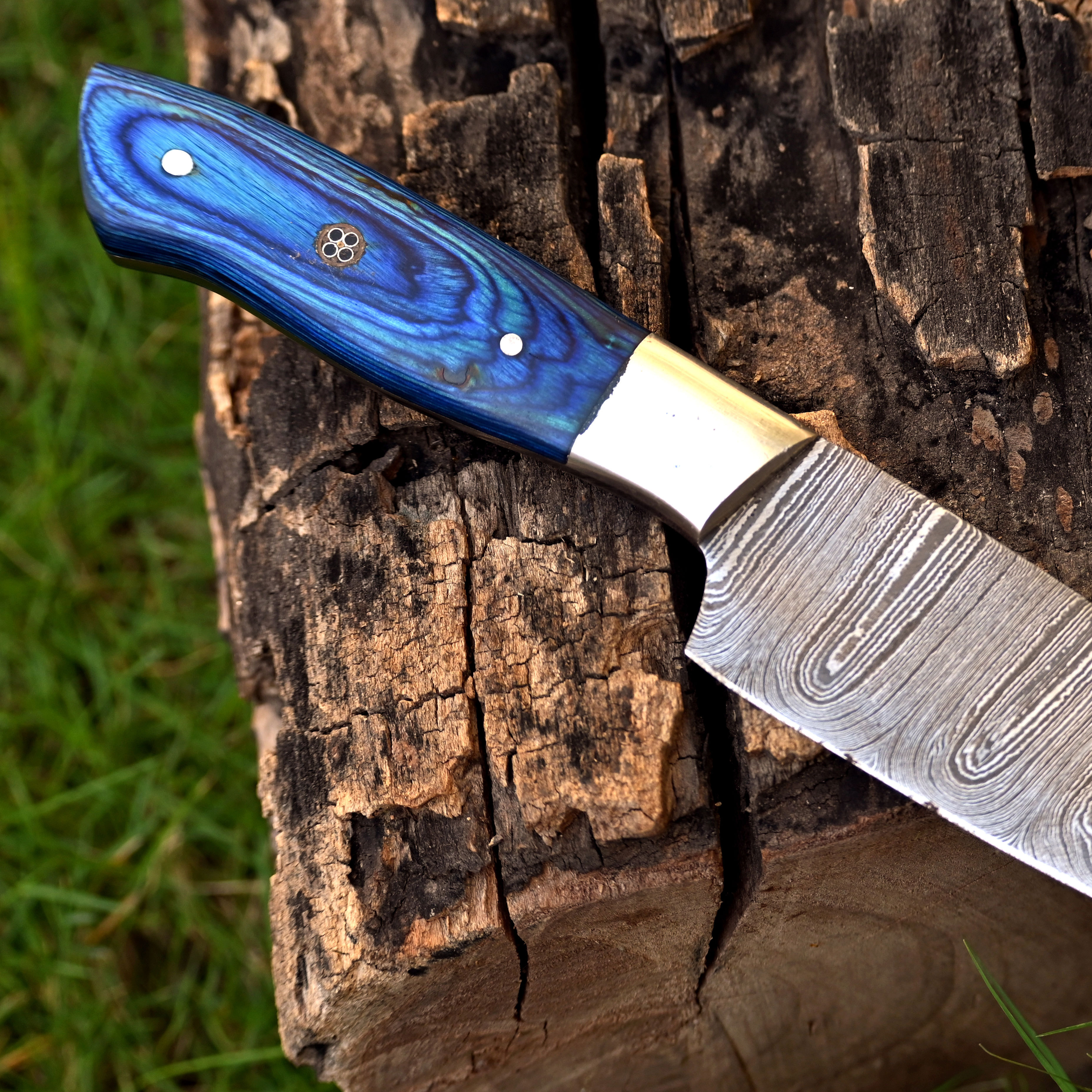 Wholesale Custom Handmade Damascus Steel Chef Knife With Blue Wood Handle Top Quality