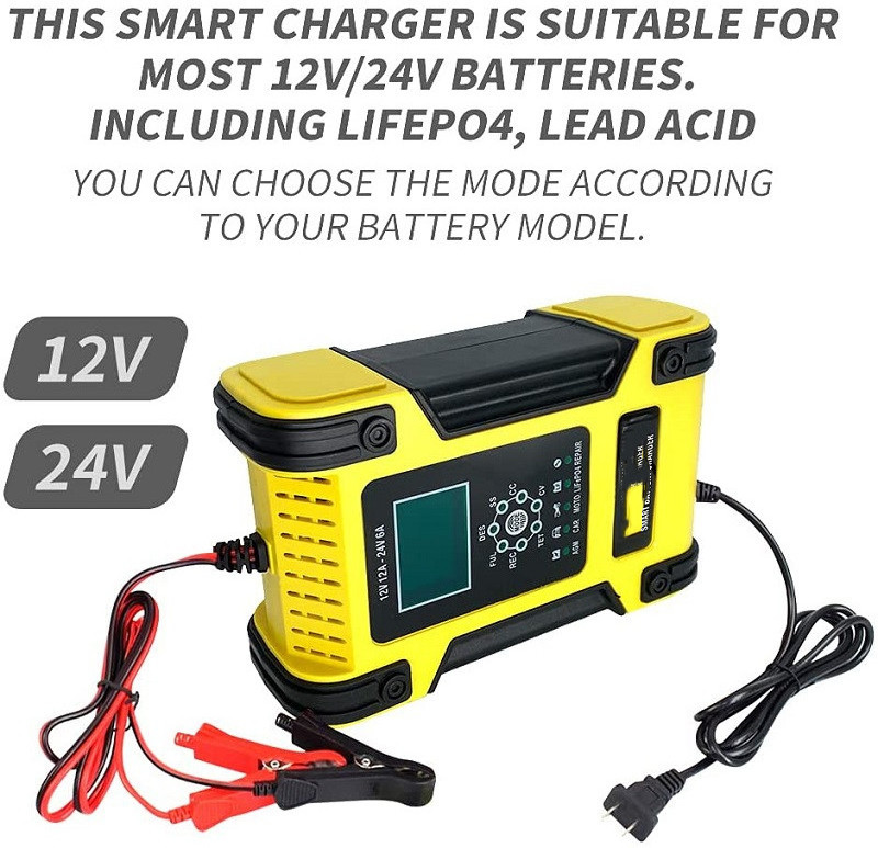 12V 24V 12A Automatic Smart Battery Maintainer for Car Truck Motorcycle Lawn Mower Boat RV SUV ATV Lead Acid Battery Charger