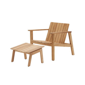 Natural Color Teak Wood Low Chair with Ottoman Leisure Chair Beach Chair Outdoor Garden Furniture Wholesale